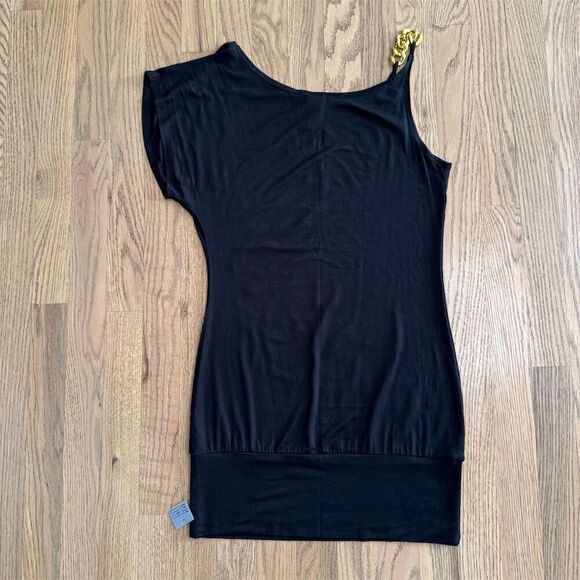 Misopé Black Embellished Asymmetrical Sleeveless Blouse with Gold Rose - Picture 5 of 9